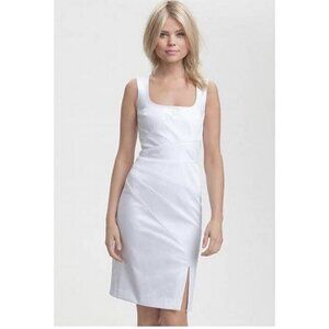 Black Halo Isabella Seamed White Satin Sleeveless Mini Sheath Dress Size 4